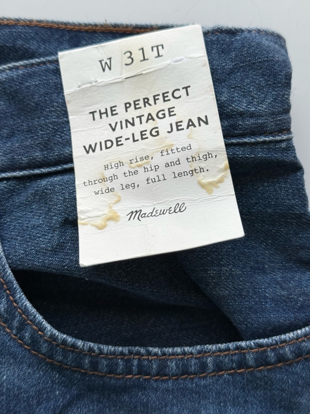 Madewell Blue Harvey Wash Perfect Vintage Wide-Leg Jeans 31 Tall NWT - Picture 7 of 9